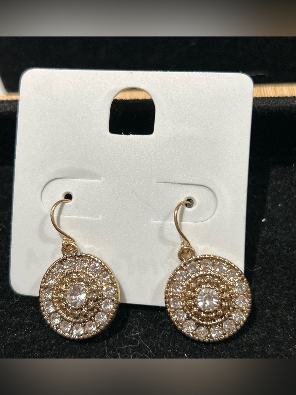 Gold color Crystal Halo Drop Earrings - Elegant Round Dangle Earrings
